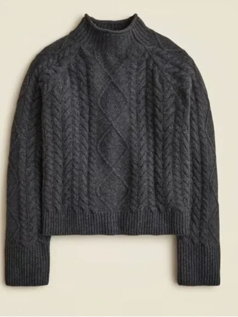 NEW J. Crew Cable-knit Rollneck sweater in Supersoft yarn Charcoal Gray NWT